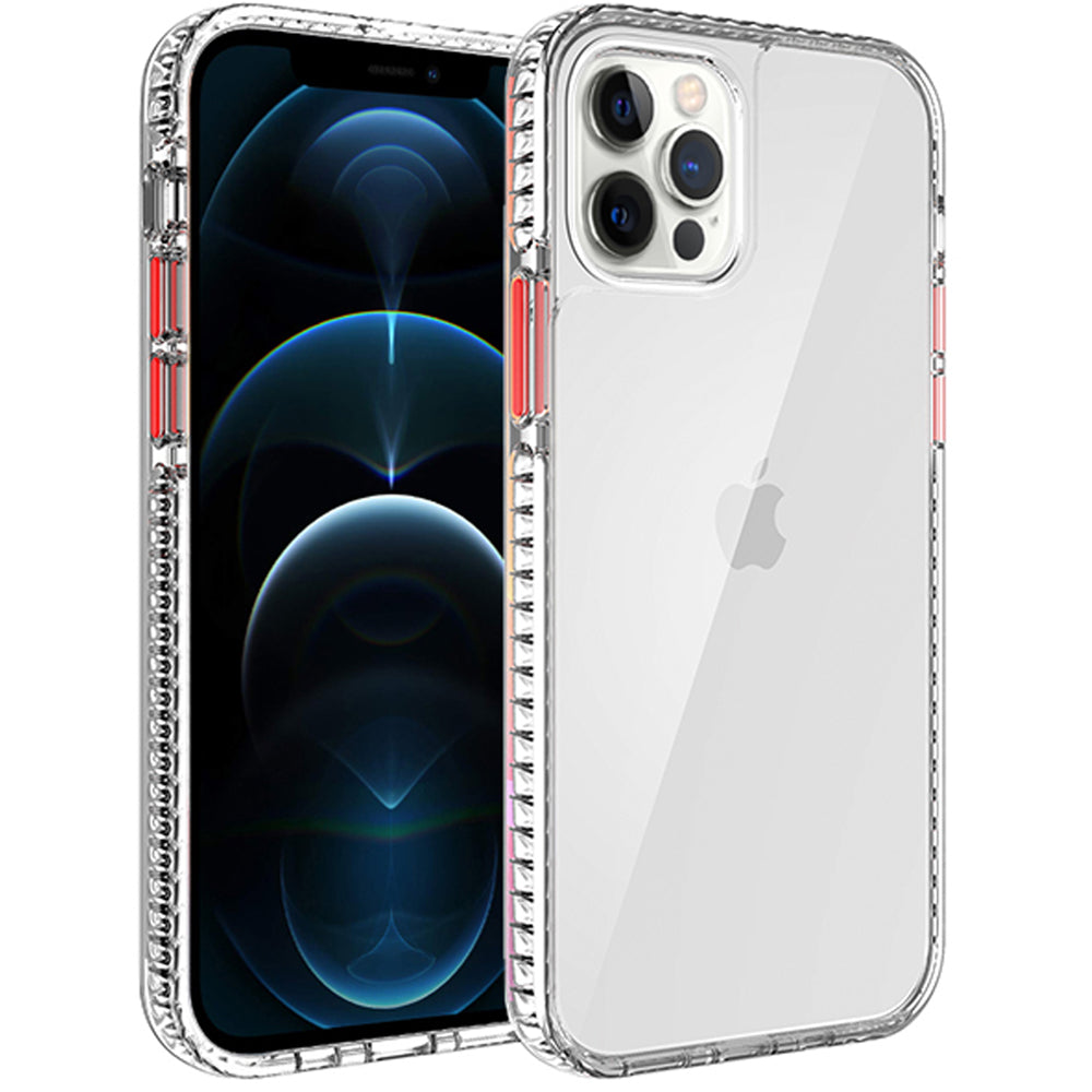 For Apple iPhone 13 Pro Max (6.7") Crystal Transparent Rugged Shockproof Hybrid PC+TPU Colorful Buttons Military Grade Protection Back  Phone Case Cover