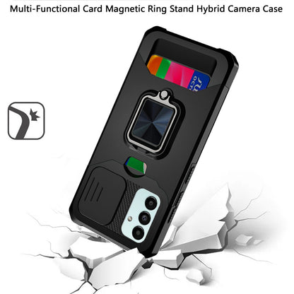 For Samsung Galaxy A53 5G Wallet Case with Ring Stand & Slide Camera Cover Credit Card Holder, Military Grade Hard Shockproof  Phone Case Cover