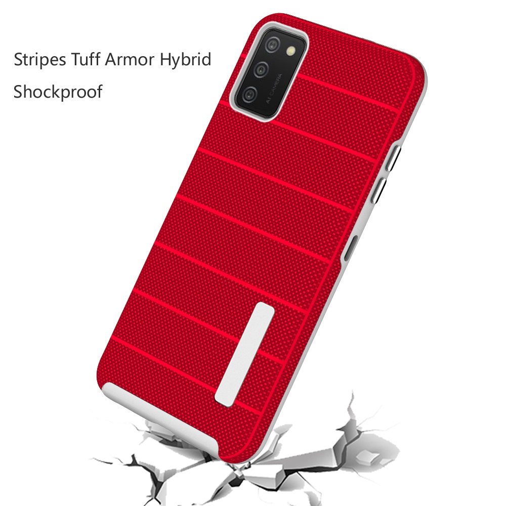 For Samsung Galaxy A02s Hybrid Tuff Armor Stripes Rugged Texture Rubber Dual Layers TPU+PC Scratch-Resistant Drop Protection  Phone Case Cover