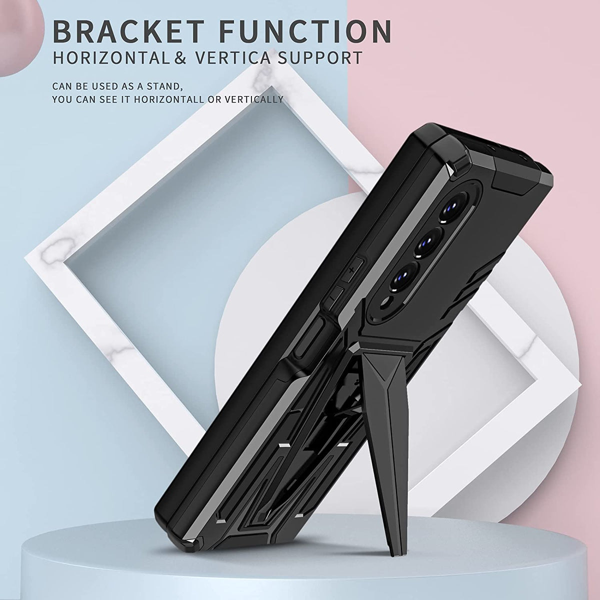 For Samsung Galaxy Z Fold 3 5G Hybrid Armor Rugged with Kickstand, Supports Magnetic Car Mount Dual Layer Hard PC Protective  Phone Case Cover