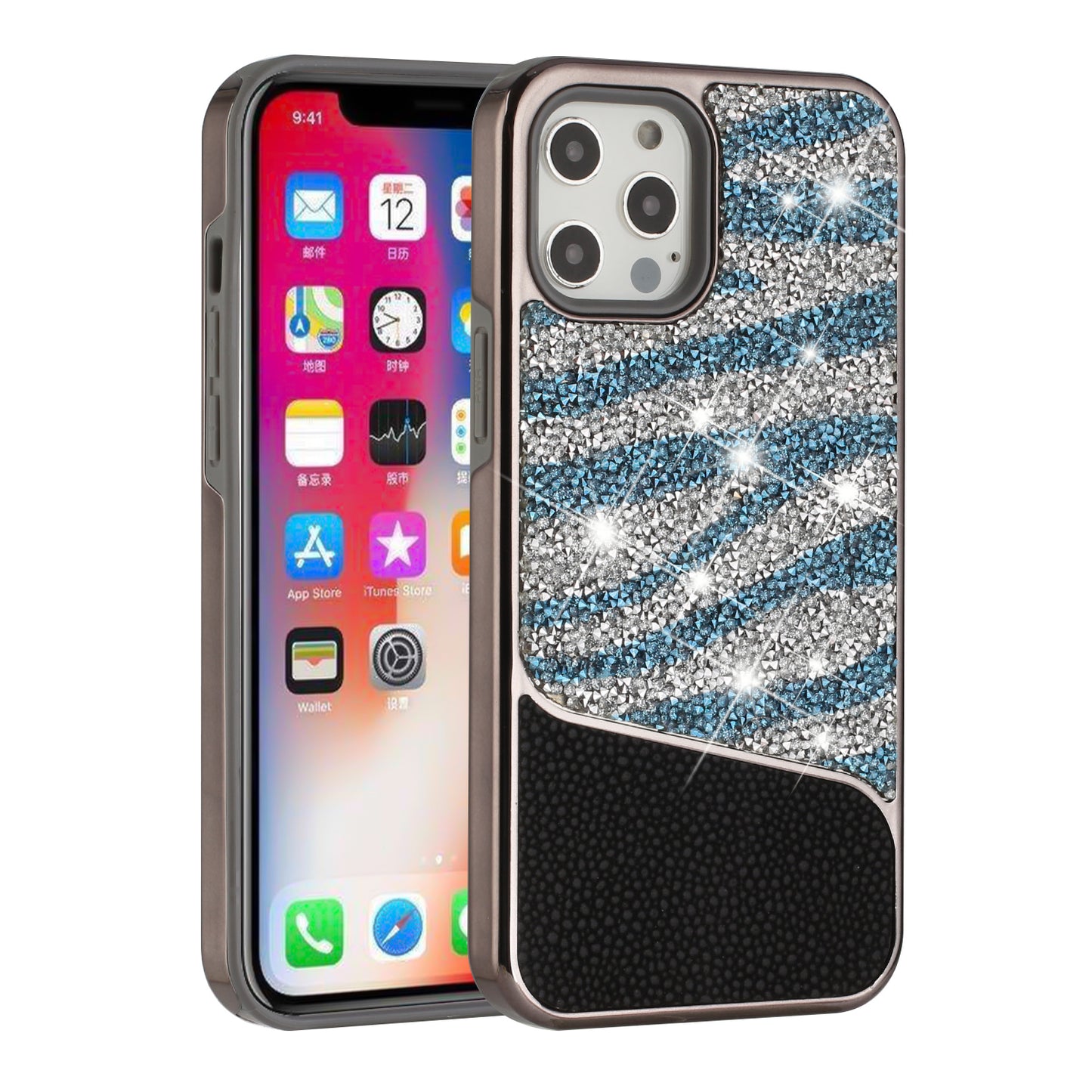 For Apple iPhone 13/ Pro Max Bling Animal Skin Design Glitter Hybrid Thick TPU Shiny Protective Rubber Frame  Phone Case Cover