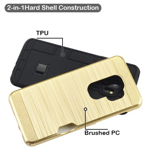 For Samsung Galaxy S9 Plus Card Wallet Dual Layer Brushed Hybrid Protector TPU Credit Card Slot Gold Phone Case Cover