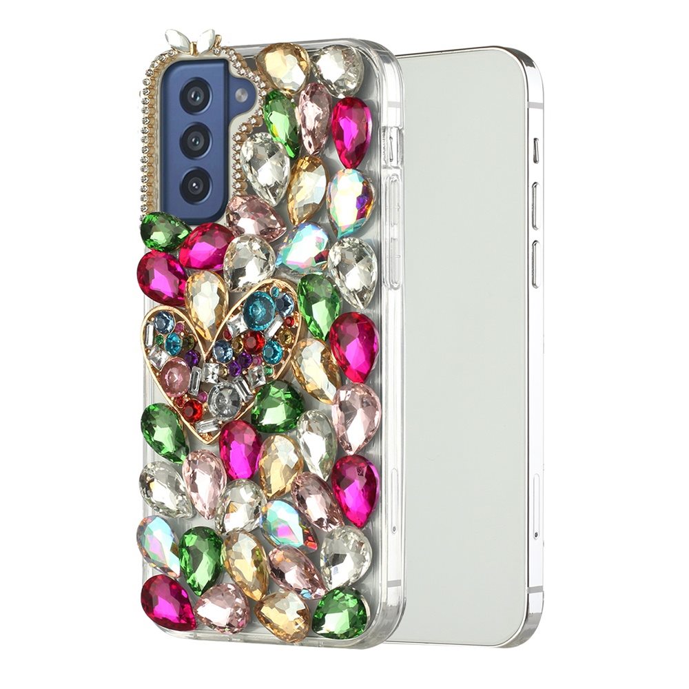 For Samsung Galaxy S21 Luxury Bling Clear Crystal 3D Full Diamonds Luxury Sparkle Rhinestone Hybrid Protective Colorful Heart Phone Case Cover