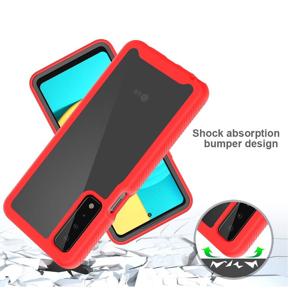 For OnePlus 10T 5G Clear Dual Layer Tuff Rugged Bumper Frame Heavy Duty Hybrid Shockproof Rubber Full Body Defender Red Phone Case Cover