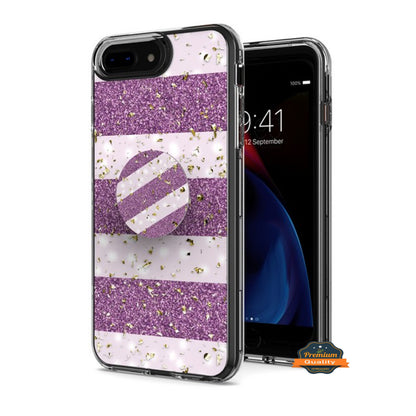 For Apple iPhone 8 Plus/7 Plus/6 6S Plus Pattern Design Bling Glitter Hybrid with Ring Stand Pop Up Finger Holder Kickstand  Phone Case Cover