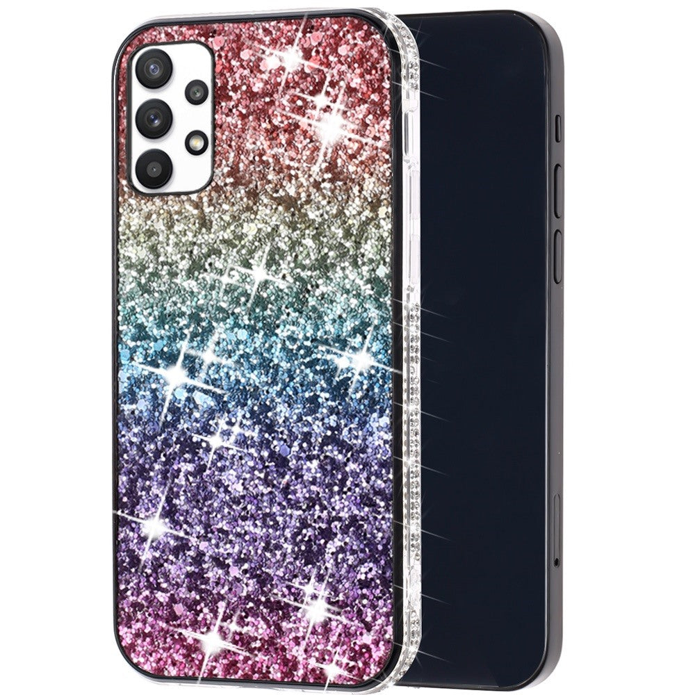 For Samsung Galaxy A33 5G Rhinestone Sparkling Rainbow Gradual Glitter Full Diamond Bling Protective Hybrid Rugged Slim Bumper  Phone Case Cover