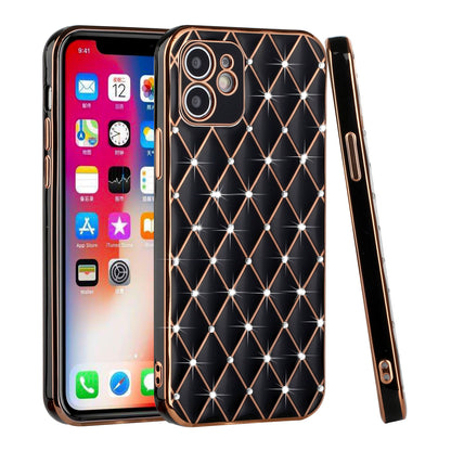 For Apple iPhone 11 (6.1") Luxury Diamonds on Electroplated Grid Design Rhinestone Protective TPU Hard PC  Phone Case Cover