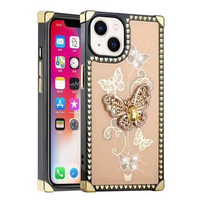 For Apple iPhone SE 3 (2022) SE/8/7 Fashion 3D Butterfly Square Hearts Diamonds Bling Sparkly Ornaments  Phone Case Cover