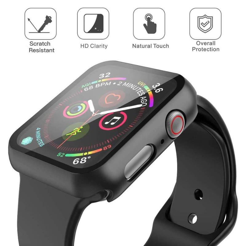 For Apple Watch Series 7 41mm Ultra Slim PC with Built in Clear Screen Protector Snap-on Full Coverage Shell Rubber TPU + Hard PC Frame for iWatch 41MM Series 7 Black Screen Protector