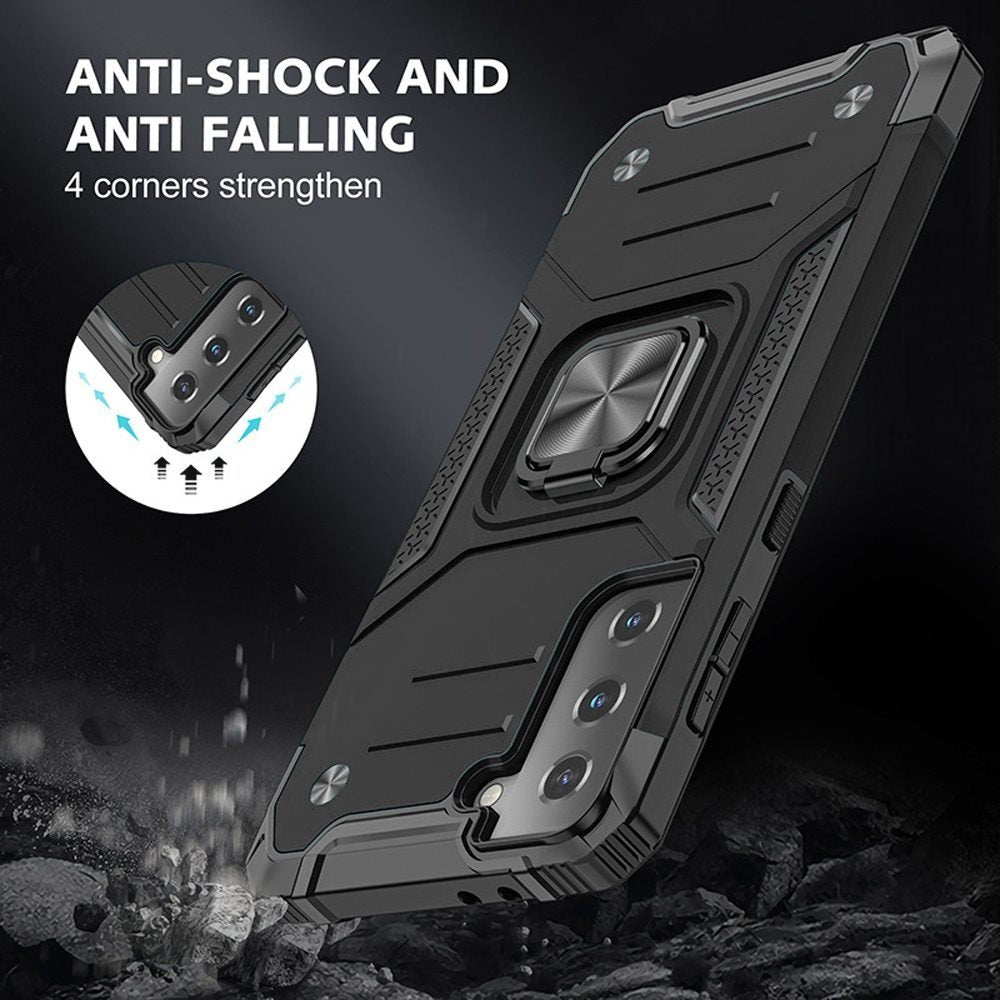 For Samsung Galaxy A02s Armor Hybrid with Ring Holder Kickstand Shockproof Heavy-Duty Durable Rugged Dual Layer  Phone Case Cover