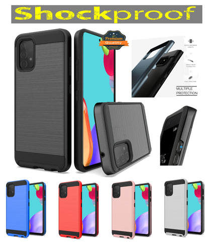 For Samsung Galaxy A33 5G Hybrid Rugged Brushed Metallic Design [Soft TPU + Hard PC] Dual Layer Shockproof Armor Impact  Phone Case Cover