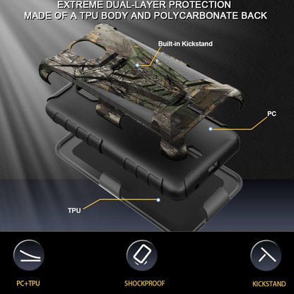 For T-Mobile Revvl 6 5G Swivel Belt Clip Holster with Built-in Kickstand, Heavy Duty Hybrid 3in1 Shockproof Defender Camo Camouflage Phone Case Cover