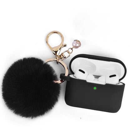 For Apple AirPods Pro 2 (2022) Silicone Skin Cute Fur Ball Ornament Keychain 3 in 1 Fashion Thick TPU Gummy Luxury Soft Protective Earphone