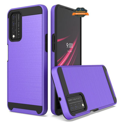 For TCL REVVL V Plus 5G Slim Rugged TPU + Hard PC Brushed Metal Texture Hybrid Dual Layer Defender Armor Shockproof  Phone Case Cover