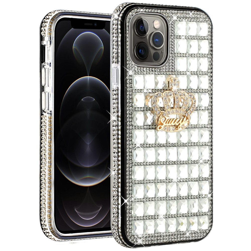 For Apple iPhone 12 Pro Max (6.7") Fashion Luxury 3D Bling Diamonds Rhinestone Jeweled Ornament Shiny Crystal Hybrid Hard  Phone Case Cover