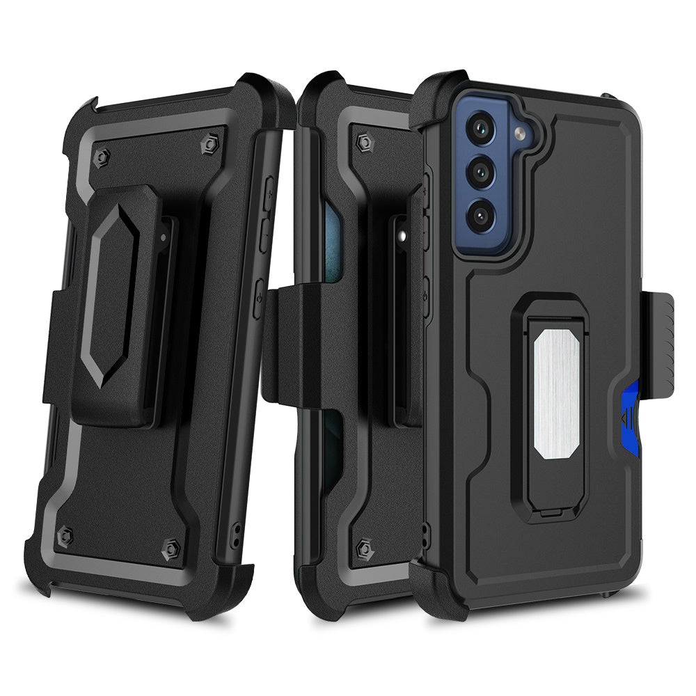 For Samsung Galaxy S22 Armor Belt Clip with Credit Card Holder, Holster, Kickstand Protective Full Body Heavy Duty Hybrid  Phone Case Cover