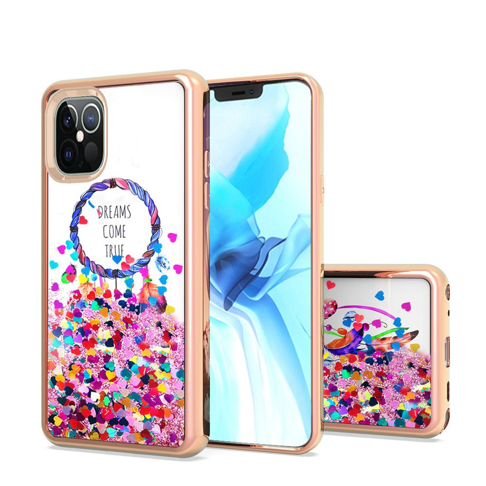 For Apple iPhone 13 Pro (6.1") Waterfall Quicksand Flowing Liquid Glitter Water Design Electroplating Bling TPU Hybrid Frame Protective  Phone Case Cover