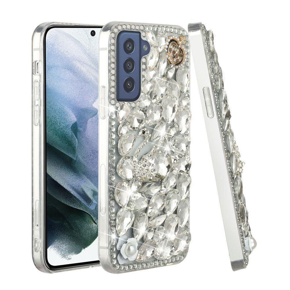 For Samsung Galaxy S22+ Plus Bling Crystal 3D Full Diamond Luxury Sparkle Rhinestone Hybrid Bumper Protective  Phone Case Cover