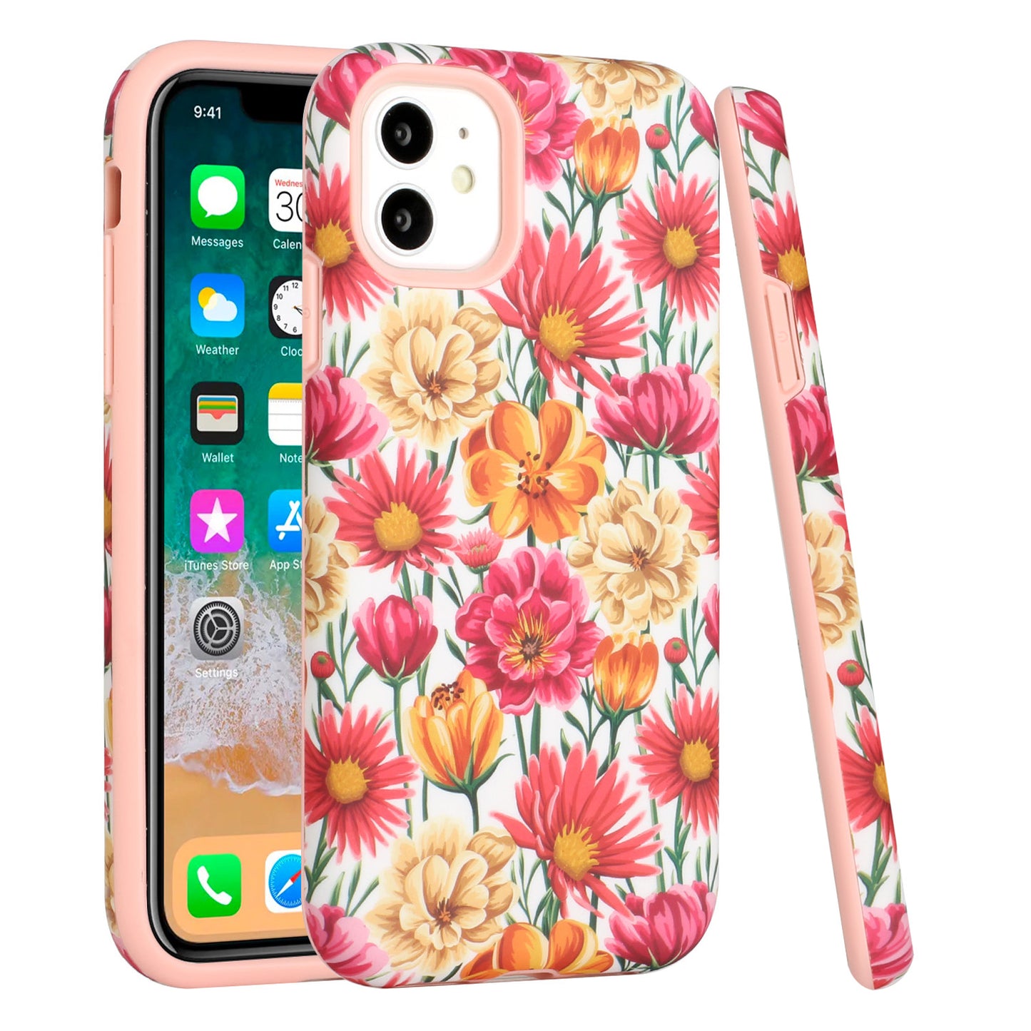 For Apple iPhone 11 (6.1") Bliss Floral Stylish Design Hybrid Rubber TPU Hard PC Shockproof Armor Rugged Slim Fit  Phone Case Cover