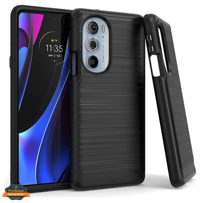 For Motorola Edge+ Plus 2022 Armor Brushed Texture Rugged Carbon Fiber Design Shockproof Dual Layers Hard PC + TPU  Phone Case Cover