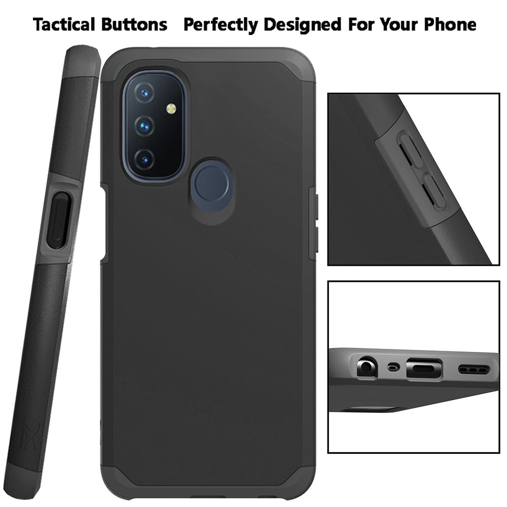 For OnePlus Nord N100 Ultra Slim Fit Corner Protection Shock Absorption Hybrid Dual Layer Hard PC + TPU Rubber Silicone Armor Defender Black Phone Case Cover