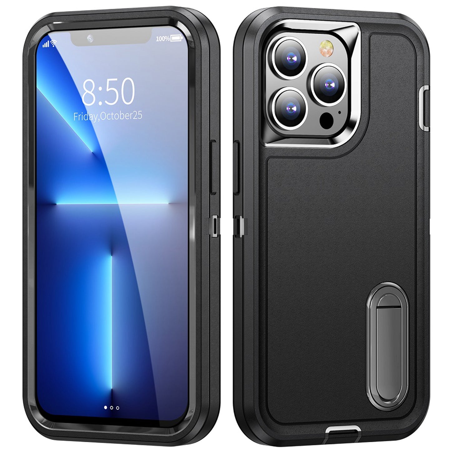 For Apple iPhone 11 (6.1") Hybrid 3 Layers 3in1 Hard PC Shockproof with Kickstand Heavy Duty TPU Rubber Anti-Drop  Phone Case Cover