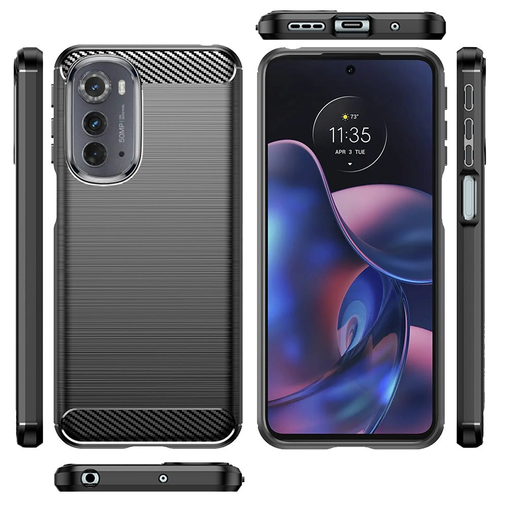 For Motorola Moto Edge (2022) Carbon Fiber Design Silicone Soft Skin Flexible TPU Gel Rubber Rugged Brushed Texture  Phone Case Cover