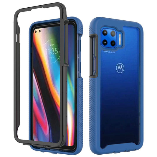 For Motorola Moto One 5G, Moto G 5G Plus, Moto One Lite Clear Dual Layer Rugged Bumper Frame Heavy Duty Hybrid Shockproof Rubber Blue Phone Case Cover