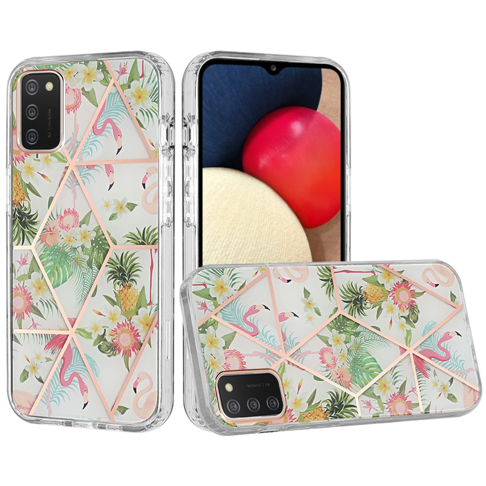 For Samsung Galaxy A02S Fashion Floral IMD Design Flower Pattern Hybrid Protective Hard PC Rubber TPU Slim Back Shockproof  Phone Case Cover