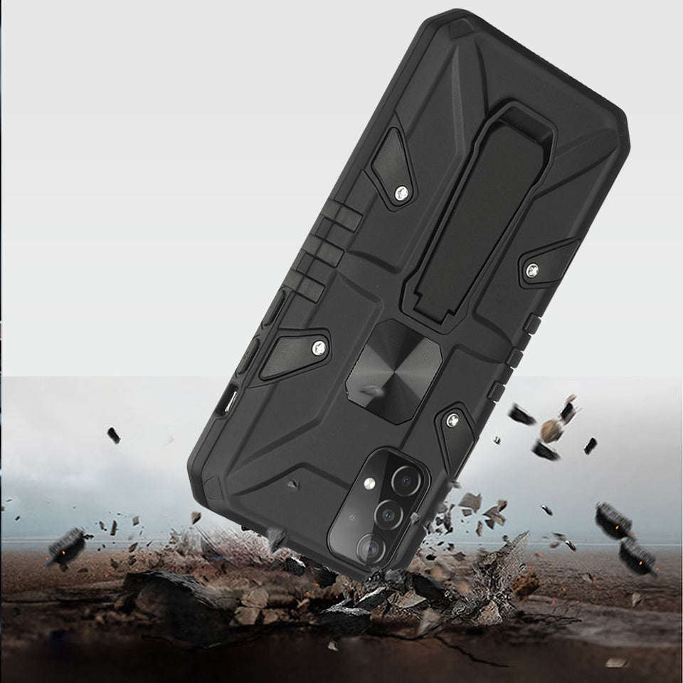 For Samsung Galaxy A02S Armor Kickstand Case Hybrid Heavy Duty Silicone Bumper with Magnetic Function Shockproof Hard  Phone Case Cover