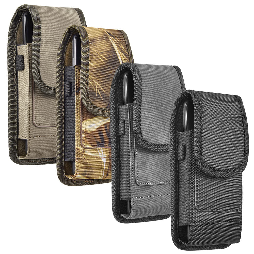 Universal Vertical Nylon Cell Phone Holster Case with Dual Credit Card Slots, Belt Clip Pouch and Belt Loop for Apple iPhone Samsung Galaxy LG Moto All Mobile phones Size 6.3" Universal Nylon [Brown Denim]