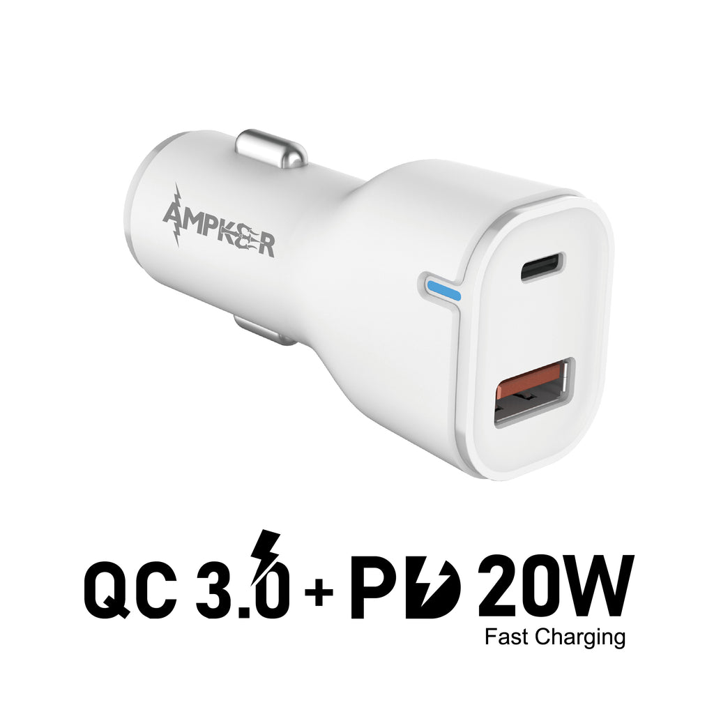 Car Adapter Dual Port QC 3.0 + PD 20W Fast Charging Adapter Universal  Lighter Adapter Compatible with Apple, iPhone, iPad Mini/Pro, Samsung,  Google 