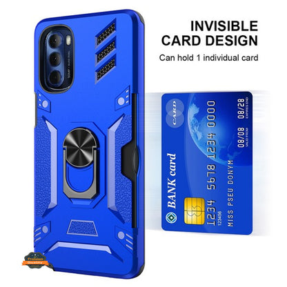 For Samsung Galaxy A03S Invisible Wallet Credit Card Holder with Ring Stand Kickstand Heavy Duty Slim Shockproof Hybrid  Phone Case Cover