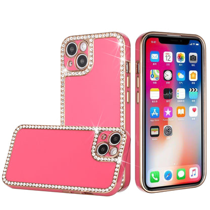 For Apple iPhone 13 /6.1" All Around 3D Diamonds Rhinestone Chrome Frame TPU Shiny Bling Glitter Protective  Phone Case Cover