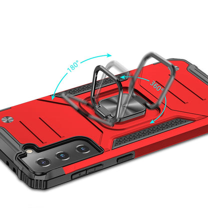 For Samsung Galaxy S10+ Plus Armor Hybrid with Ring Stand Holder Kickstand Shockproof Heavy-Duty Durable Rugged 2in1 Red Phone Case Cover