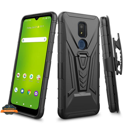 For Cricket Icon 3, Splendor Hybrid Armor Kickstand with Swivel Belt Clip Holster Heavy Duty 3 in 1 Defender Shockproof Rugged  Phone Case Cover