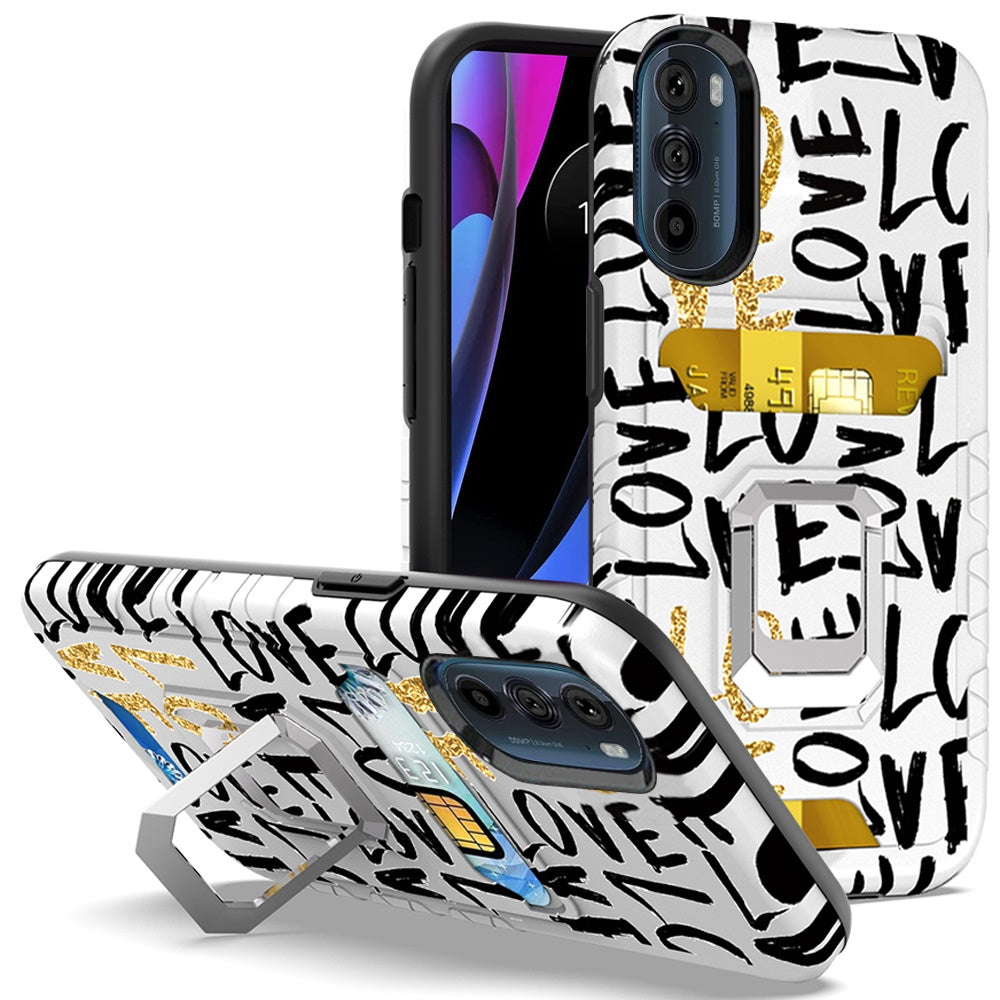 For Motorola Edge+ 2022 /Edge Plus Stylish Wallet Case Designed with Credit Card Holder & Kickstand Ring Hybrid Armor  Phone Case Cover