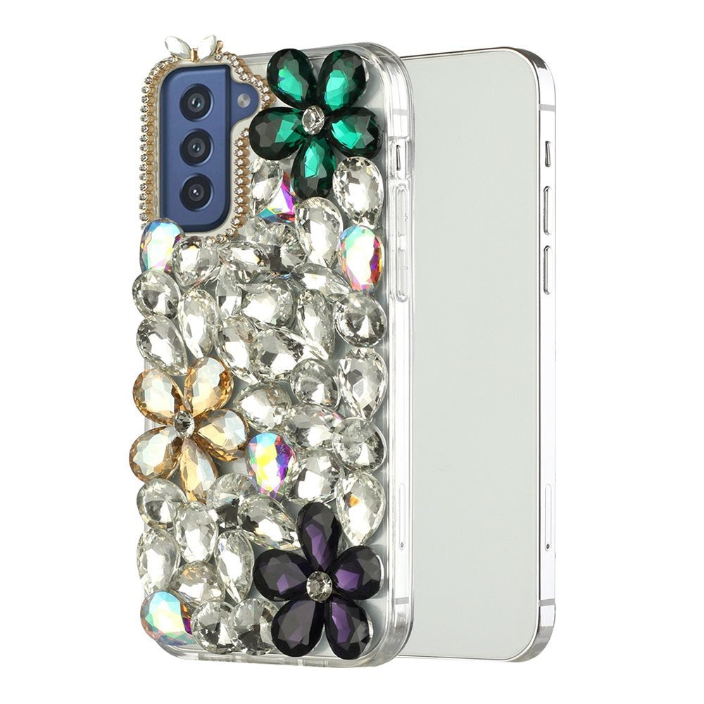 For Samsung Galaxy S22+ Plus Bling Crystal 3D Full Diamond Luxury Sparkle Rhinestone Hybrid Bumper Protective  Phone Case Cover