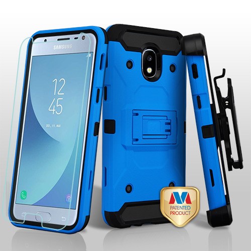 For Samsung Galaxy J3 (2018)/ Galaxy J3 Star/ Galaxy J3 Hybrid Armor with Belt Clip Holster Kickstand with Screen Protector Hard PC Shockproof Blue Phone Case Cover