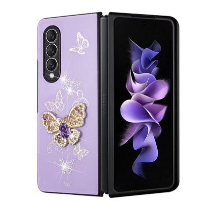 For Samsung Galaxy Z Fold 3 5G 3D Diamonds Bling Sparkly Glitter Ornaments Engraving Hybrid Armor Rugged Metal Fashion  Phone Case Cover