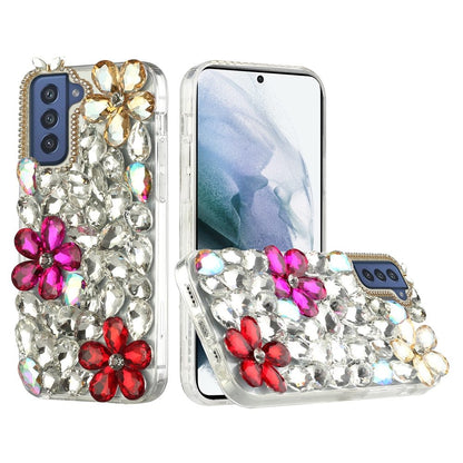 For Samsung Galaxy S21 Luxury Bling Clear Crystal 3D Full Diamonds Luxury Sparkle Rhinestone Hybrid Protective Gold/ Pink/ Red Phone Case Cover