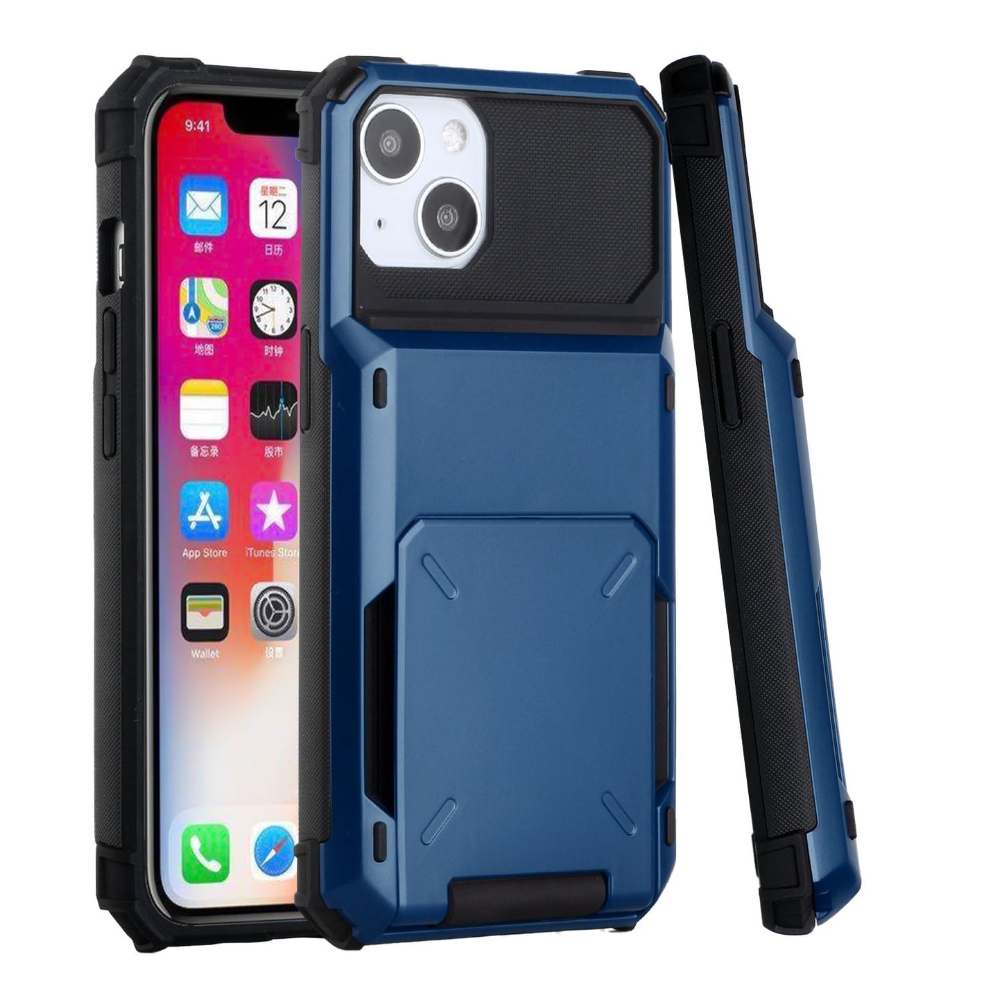 For Apple iPhone 13 (6.1") Multiple Wallet Hidden Credit Card Holder (Upto 5 Cards) Shockproof Hybrid Armor Durable  Phone Case Cover