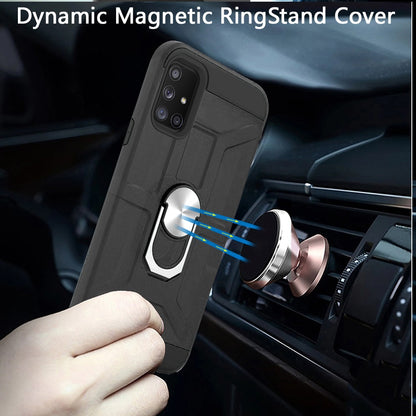 For Samsung Galaxy A71 5G Cases with Stand Kickstand Ring Holder [360° Rotating] Armor Dual Layer Work with Magnetic Car Mount Black Phone Case Cover