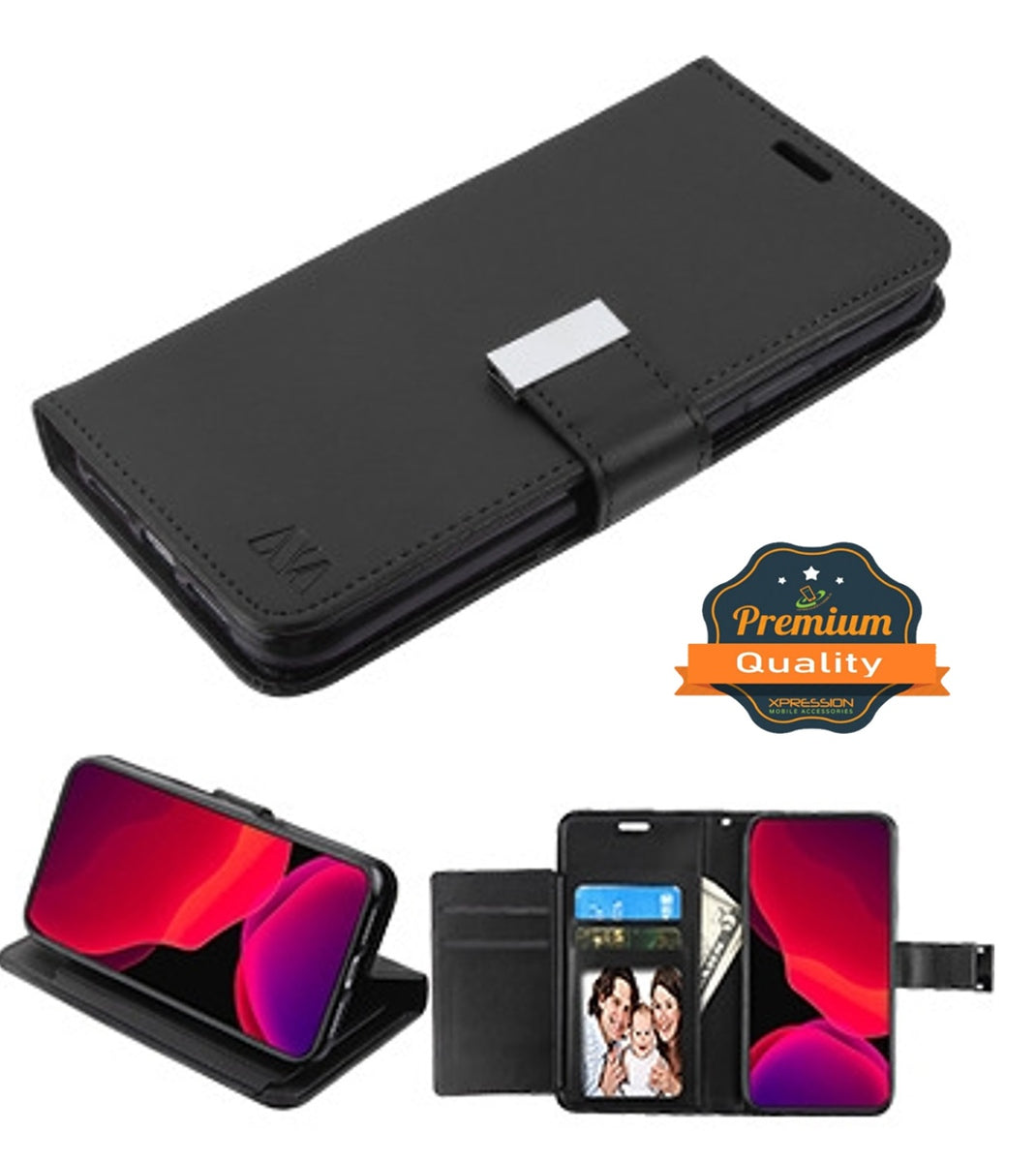 For Apple iPhone 11 Pro Max (6.5") luxurious PU leather Wallet 6 Card Slots Pocket folio Wrist Strap & Kickstand Pouch Flip  Phone Case Cover