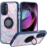 For Motorola Moto G 5G 2022 Marble Design with Magnetic Ring Kickstand Holder Hybrid TPU Hard PC Shockproof Armor Blue Pink Phone Case Cover