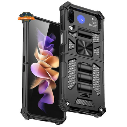 For Samsung Galaxy Z Flip 4 5G Built in Magnetic Kickstand, Military Hybrid Bumper Heavy Duty Dual Layers Rugged Stand  Phone Case Cover