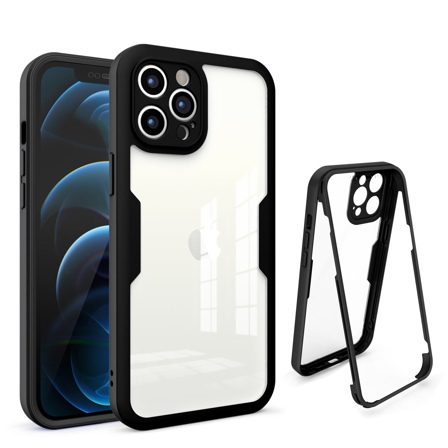 For Apple iPhone XR Transparent Case with PET Screen Protector Slim Full Body Shockproof Hard PC & TPU Hybrid Protective  Phone Case Cover