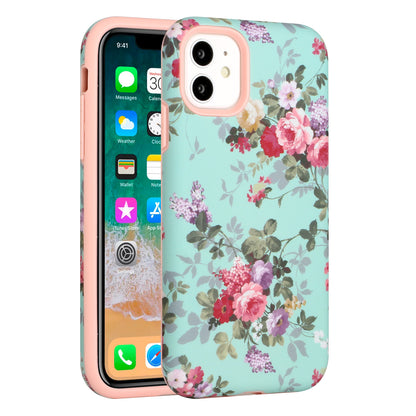 For Apple iPhone 11 (6.1") Bliss Floral Stylish Design Hybrid Rubber TPU Hard PC Shockproof Armor Rugged Slim Fit  Phone Case Cover