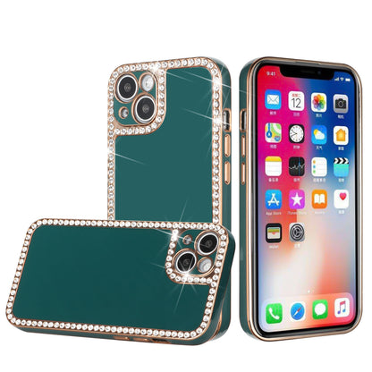 For Apple iPhone 11 (6.1") All Around 3D Diamonds Rhinestone Chrome Frame TPU Shiny Bling Glitter Protective  Phone Case Cover