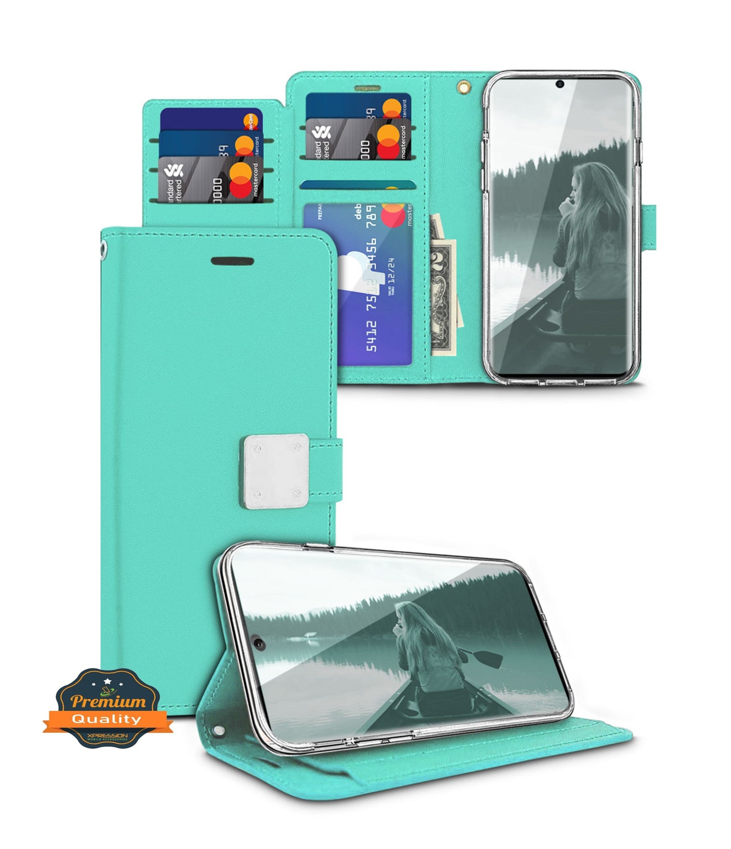 For Samsung Galaxy A12 5G Edition luxurious PU leather Wallet 6 Card Slots folio with Wrist Strap & Stand Pouch Flip  Phone Case Cover